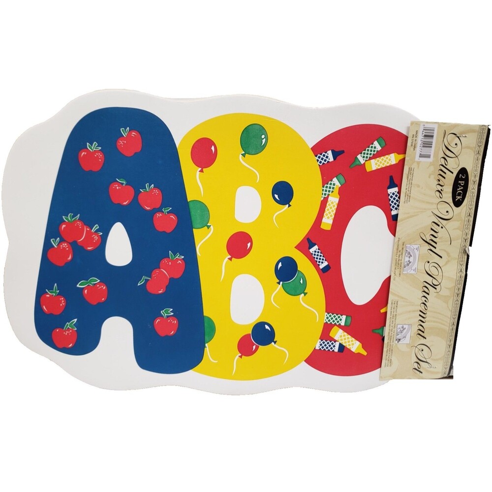 Set of 2 Same Kitchen Vinyl Placemats (18"x12") BACK TO SCHOOL, COLORFUL ABC, BH
